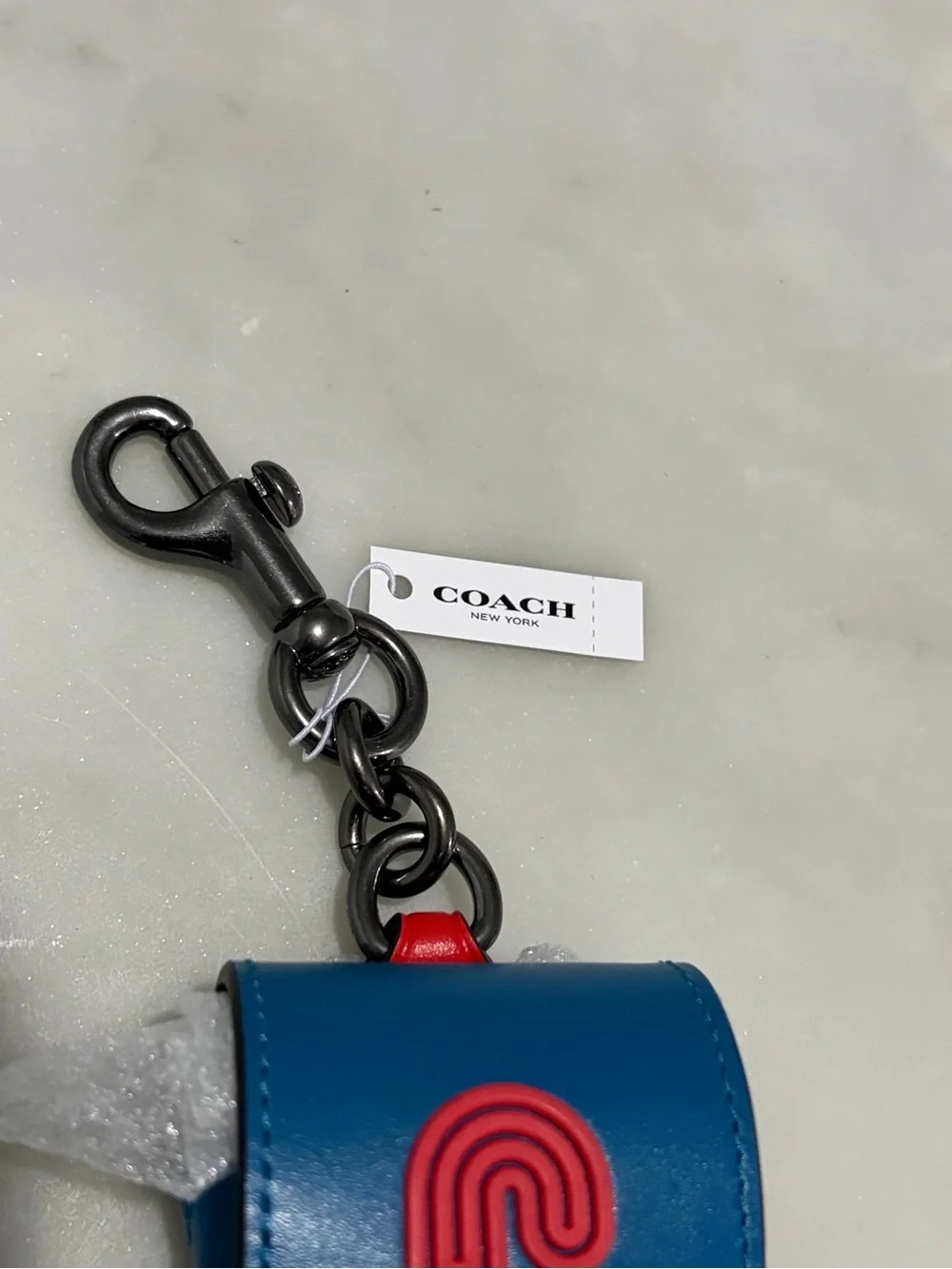 NEW Coach Wireless Earbud Case Bag Charm Colorblock Coach Logo Royal Blue Red